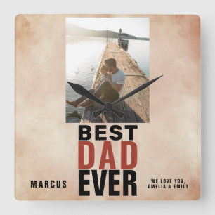 Best Dad Ever Trendy Watercolor Father`s Day Photo Square Wall Clock