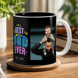 Best Dad Ever Typography Black Photo Collage Two-Tone Coffee Mug