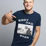 Best Dad Ever Typography Father`s Day Photo T-Shirt<br><div class="desc">Best Dad Ever Typography Father`s Day Photo T-Shirt. Modern and cute design with a photo and quote Best Dad Ever in white colour. Personalize with your favourite photo. Great gift for a dad on Father`s Day,  birthday or Christmas and sweet keepsake.</div>