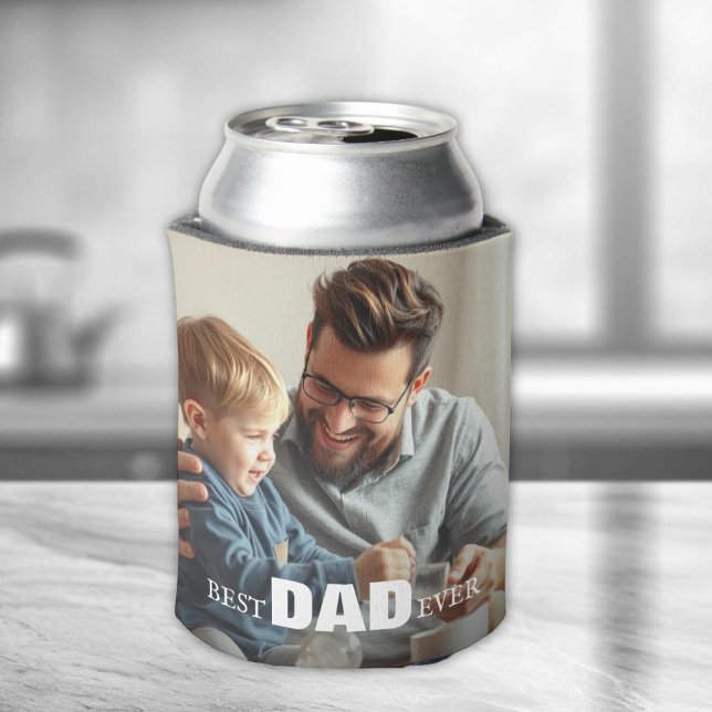 Best Dad Ever Typography Photo Can Cooler (Creator Uploaded)