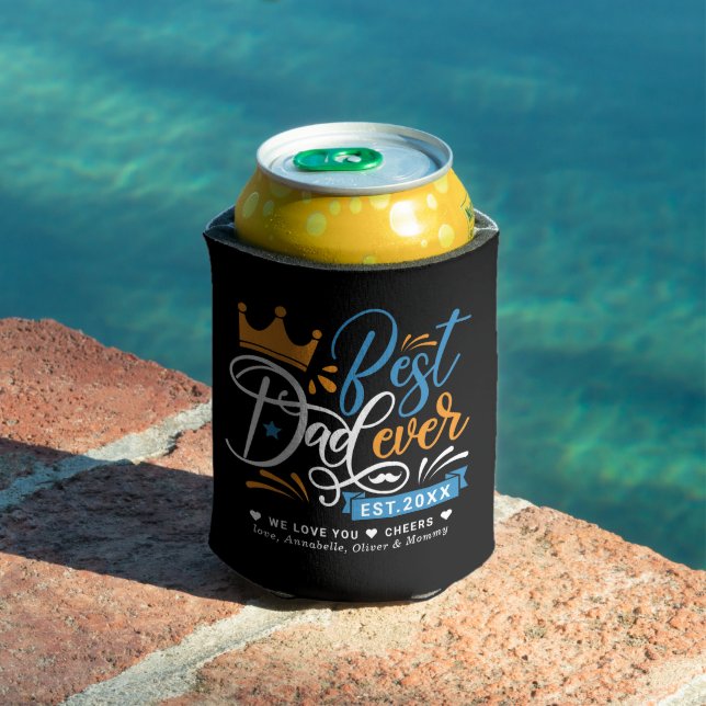 Best Dad Ever Typography Year Established Can Cooler (In Situ Pool)