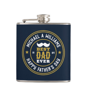 Best Dad Ever Vintage Retro Badge Father's Day Hip Flask