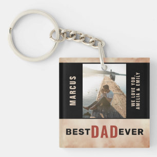 Best Dad Ever Watercolor Father`s Day Photo Keychain