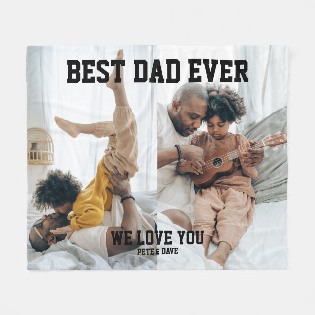 Best Dad Ever We Love You Black Typography 2 Photo Fleece Blanket (Front (Horizontal))