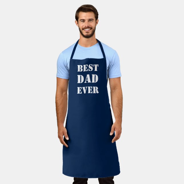 Best Dad Ever white & navy blue Modern typography  Apron (Worn)