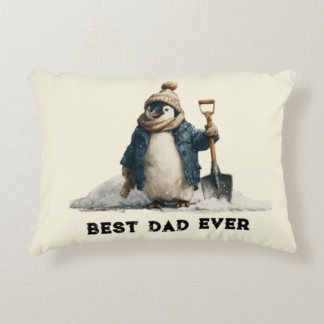 Best Dad Ever Winter Penguin Design Accent Pillow (Front)
