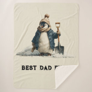 Best Dad Ever Winter Penguin Design Sherpa Blanket