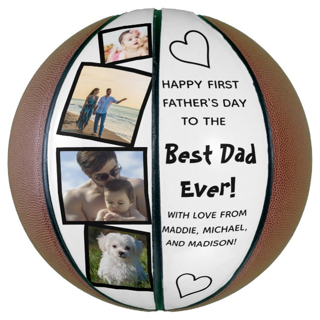 Best Dad Ever With Love Photo Collage Father's Day Basketball (Vertical)