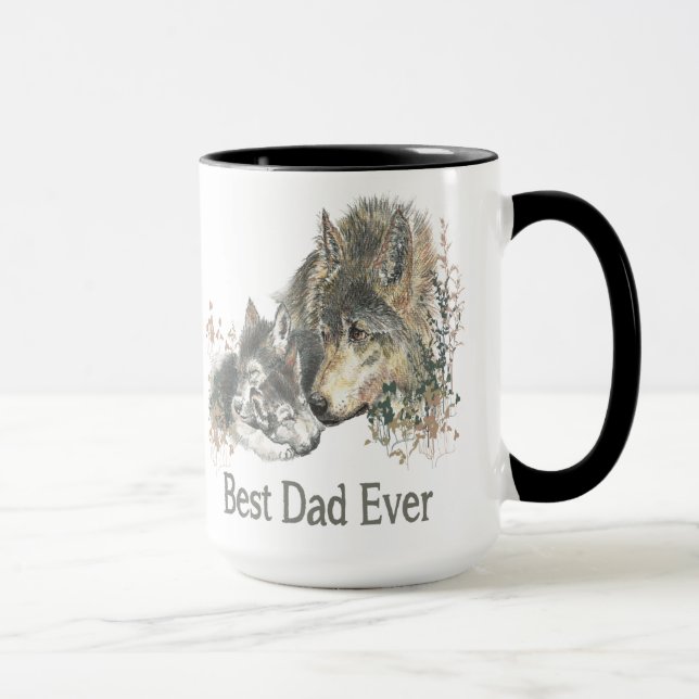 Best Dad Ever Wolf Watercolor Animal Ar Mug (Right)