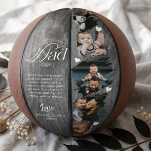 Best Dad Ever Woodgrain Fathers Day Photo Collage Basketball