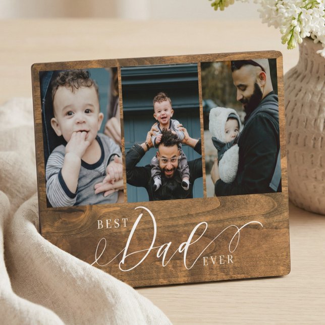 Best Dad Ever Woodgrain Fathers Day  Photo Collage Plaque (Best Dad Ever Family Photo Keepsake Gift Woodgrain Plaque)