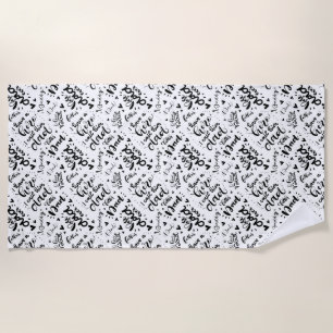 Best Dad Ever Word Art Black White Father's Day Fl Beach Towel