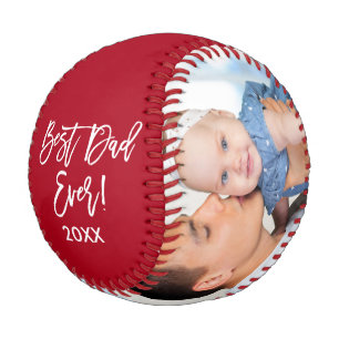 Best Dad Ever Year 2 Photo Brush Script Red Baseball