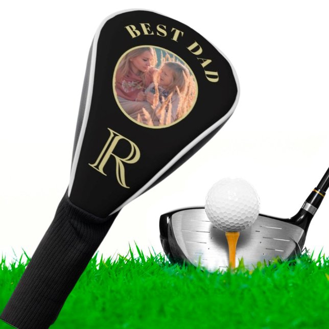 Best Dad Family Photo Black Gold Monogram     Golf Head Cover (Creator Uploaded)