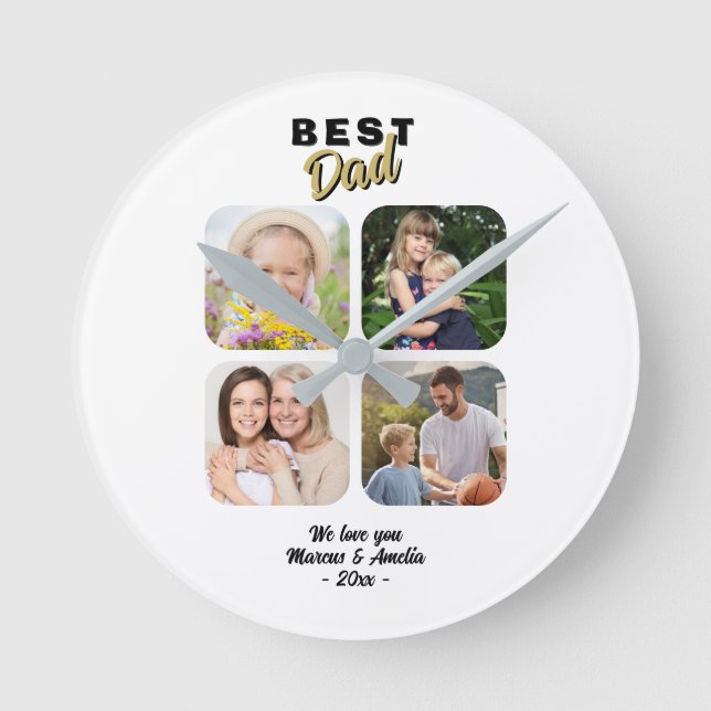 Best Dad Father 4 Family Photo Round Clock (Front)