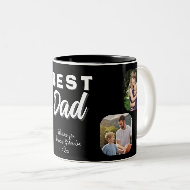 Best Dad Father 4 Family Photo Two-Tone Coffee Mug (Front Right)