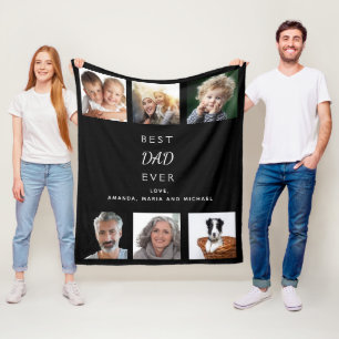 Best DAD father family photo collage black Fleece Blanket