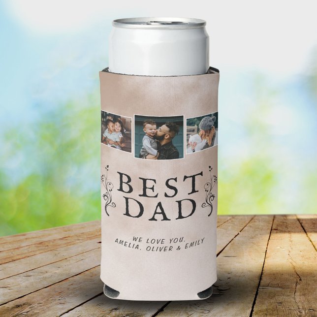 Best Dad Father Foliage Custom 3 Photo Collage  Seltzer Can Cooler (Creator Uploaded)