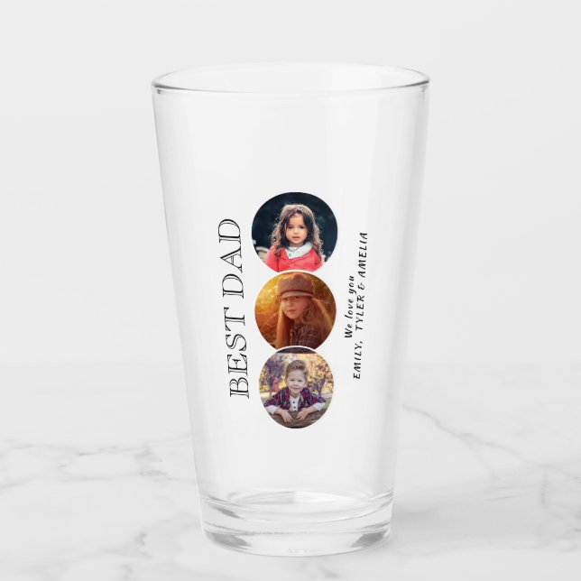 Best Dad Father`s Day 3 Photo Collage Glass (Front)