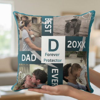 Best Dad Forever Protector 4 Photo Collage Throw Pillow