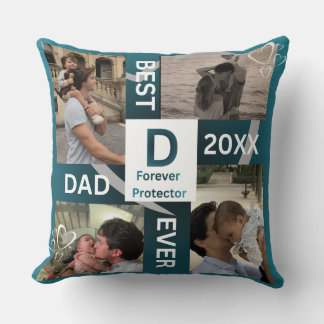 Best Dad Forever Protector 4 Photo Collage Throw Pillow