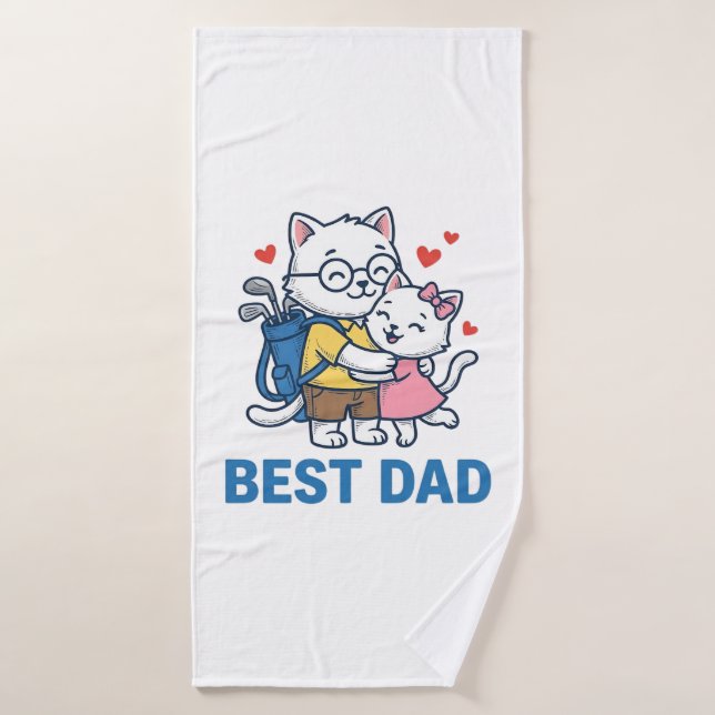 Best Dad Golf Cat Hug Cute Vector Design_1 Bath Towel (Bath Towel)