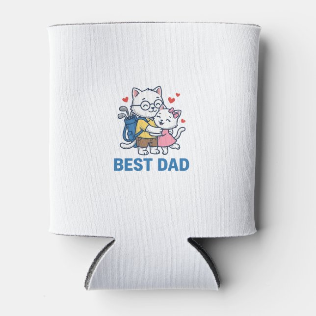 Best Dad Golf Cat Hug Cute Vector Design_1 Can Cooler (Front)