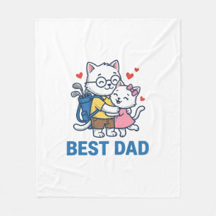 Best Dad Golf Cat Hug Cute Vector Design_1 Fleece Blanket