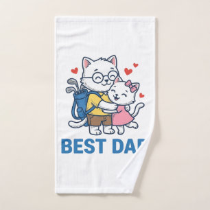 Best Dad Golf Cat Hug Cute Vector Design_1 Hand Towel