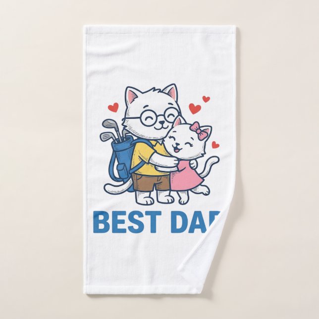 Best Dad Golf Cat Hug Cute Vector Design_1 Hand Towel (Hand Towel)