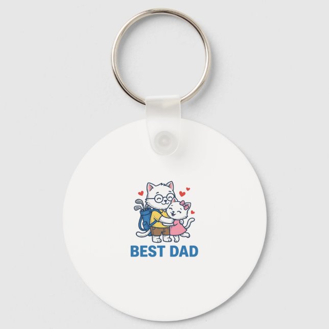Best Dad Golf Cat Hug Cute Vector Design_1 Keychain (Front)