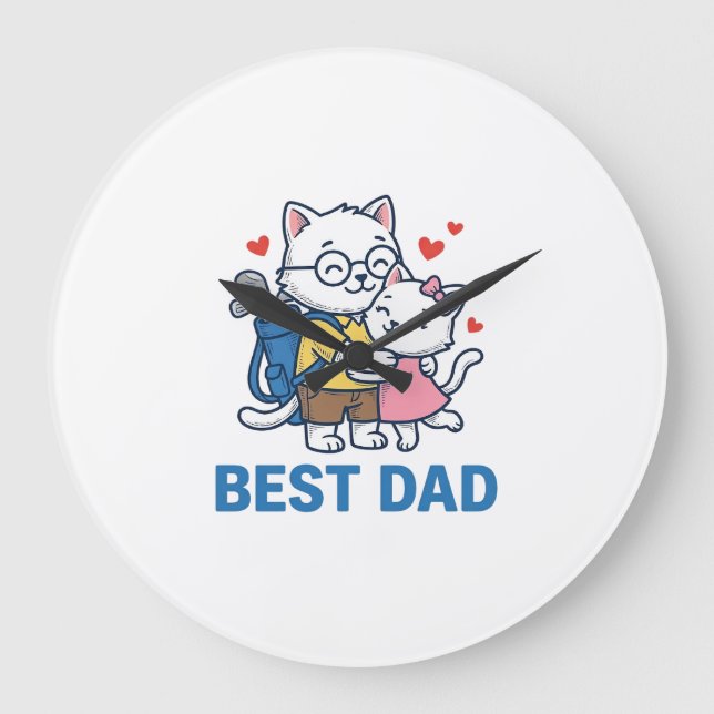 Best Dad Golf Cat Hug Cute Vector Design_1 Large Clock (Front)