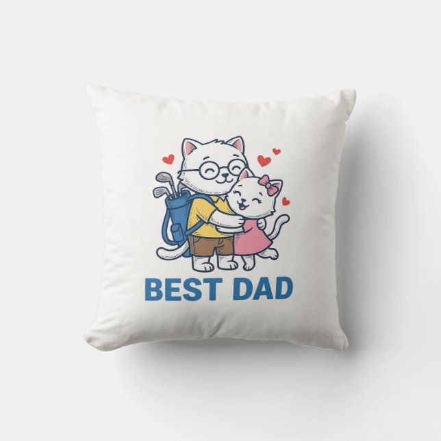 Best Dad Golf Cat Hug Cute Vector Design_1 Throw Pillow (Front)