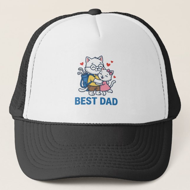 Best Dad Golf Cat Hug Cute Vector Design_1 Trucker Hat (Front)