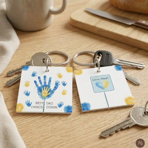 Best Dad Hands Down Blue Yellow Watercolor Keychain