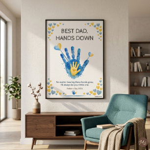 BEST DAD HANDS DOWN Watercolor Family Handprint Poster