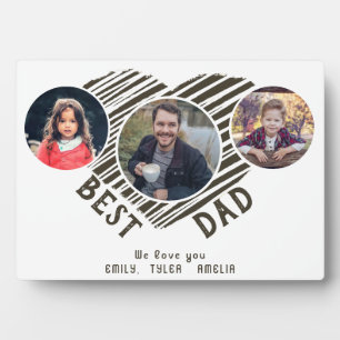 Best Dad Heart Father`s Day 3 Photo Collage  Plaque