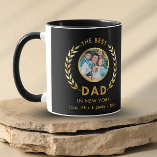 Best Dad in New York Custom Photo Black And Gold Mug