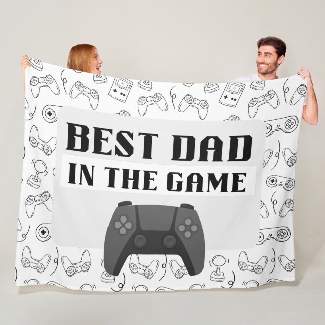 Best Dad in the Game Sketch White Large Fleece Blanket (In Situ)
