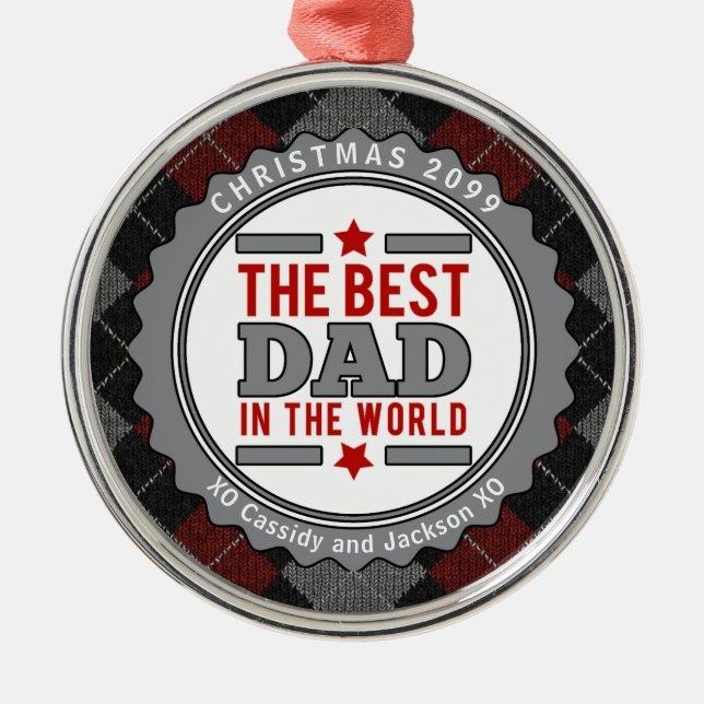Best Dad in the World Argyle Patterned Metal Ornam Metal Ornament (Front)