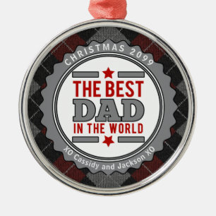 Best Dad in the World Argyle Patterned Metal Ornam Ornament