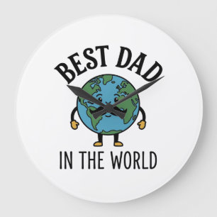 Best Dad in the World Earth Moustache Shirt Design Large Clock