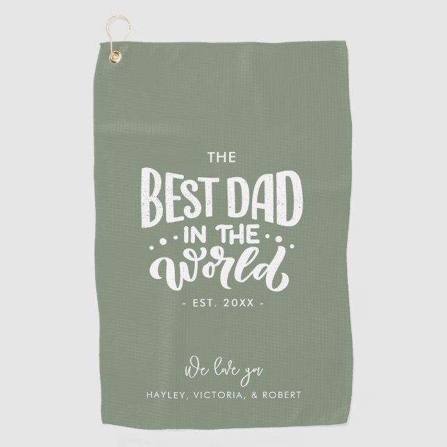Best Dad in the World Fathers Day Personalized Golf Towel (Front)