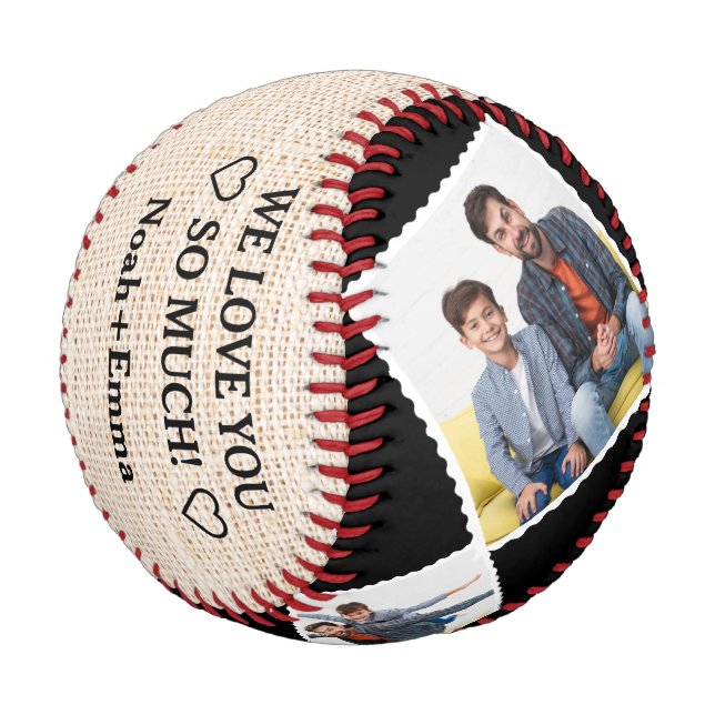 Best Dad In The World, Personalized 4 Photos Baseball (Angled)