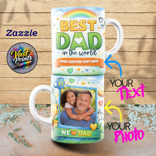 Best Dad in the World Rainbow Custom Text & Photo Coffee Mug