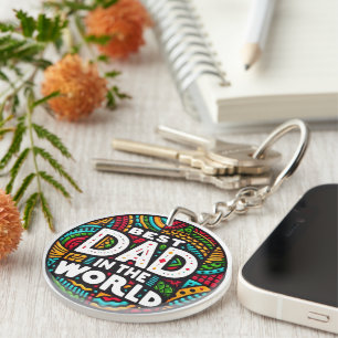 Best Dad In The World - Vibrant Rainbow Mosaic Keychain