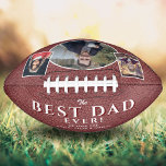 Best Dad Leather Print Father 3 Photo Collage Football<br><div class="desc">Modern Best Dad Red Leather Print Father 3 Photo Collage Football. Burgundy red leather print with 3 photos in oval and square frames - add 3 photos. You can change any text on the football or erase it. This personalized football is a perfect gift for a dad for Father`s Day,...</div>