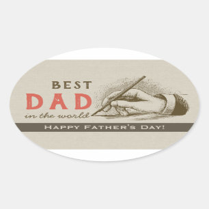 Best Dad Male hand holding a fountain pen Vintage Oval Sticker