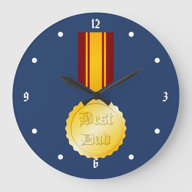 Best Dad Medal Brooch Father’s Day Large Clock (Front)