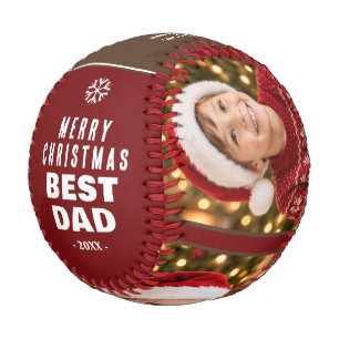 Best Dad Merry Christmas 3 Photo Keepsake Baseball